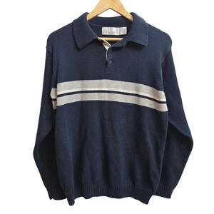 Bill Blass Men Vintage 90s Y2K Preppy Retro Grandpa Knit Polo Striped Sweater L